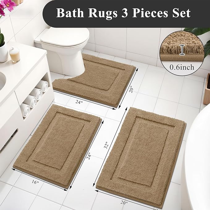 SHACOS Soft Fluffy Bathroom Rugs Set of 3 Pieces Bath Mats - Image 3