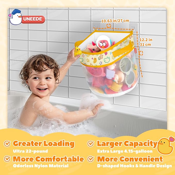 UNEEDE Duck Print Bath Toy Organizer, 4.15 Gallons Bathtub Toy Holder, Quick - Image 3