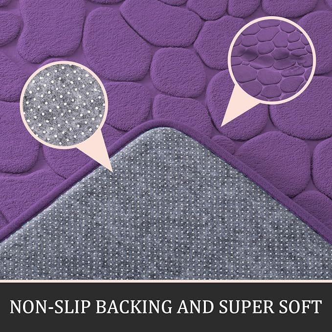 YIHOUSE Bathroom Rugs Mat Set 3 Piece Purple, Memory Foam Bath Mats Sets - Image 3