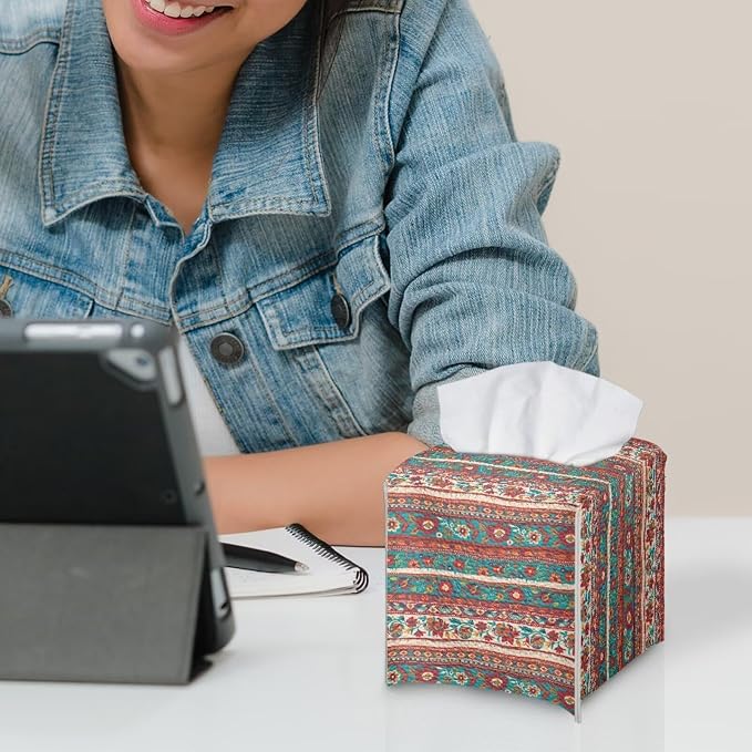 Brown Aztec Tissue Box Holder Waterproof PU Leather Square Modern Tissue Box - Image 6