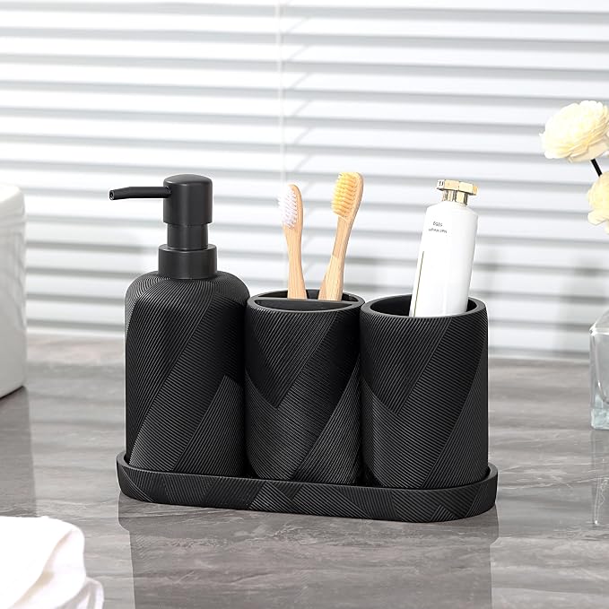 Bathroom Accessories Set, Bathroom Organizer Countertop, Soap Dispenser and - Image 2