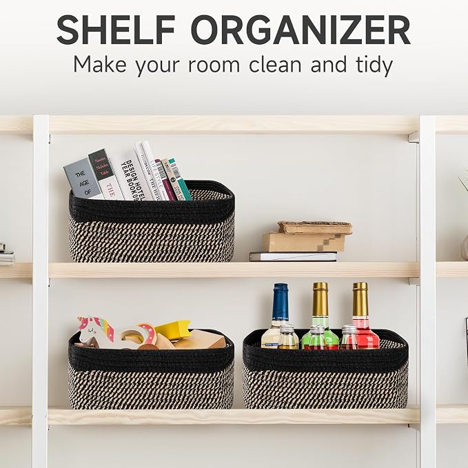 3-Pack Shelf Baskets for Organizing, Closet Organizer Bins, Small Woven Baskets - Image 7