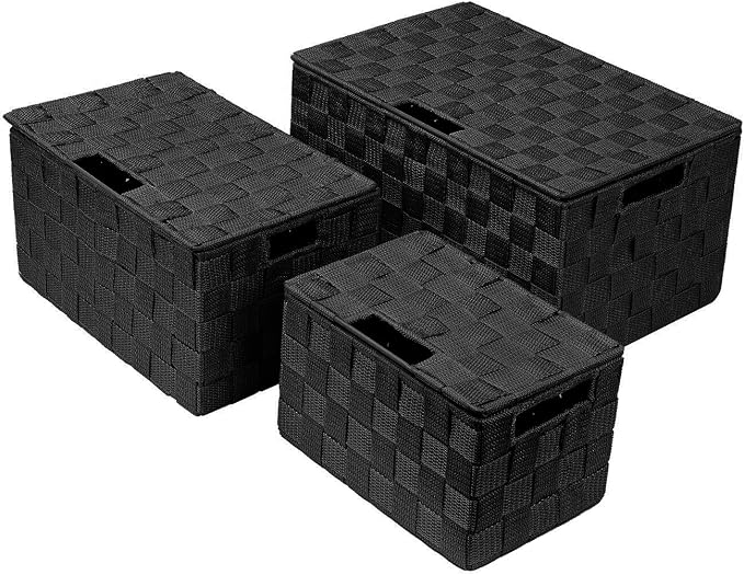 Sorbus Set of 3 Black Woven Storage Baskets - Image 5