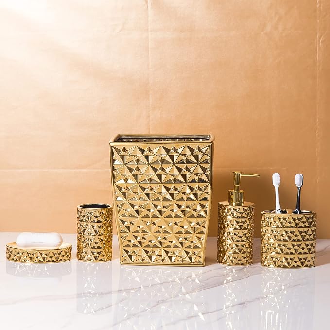 Gold Bathroom Accessory Sets 4 Piece Ceramic Gift Set Apartment Necessities - Image 6