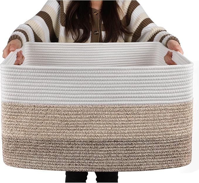 OIAHOMY Large Blanket Basket, 22”x17”x12” Rectangle Woven Baskets, Nursery by MasterofSpaceOptimization