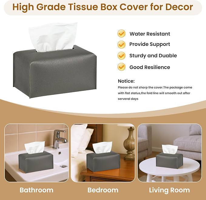 Long Tissue Box Cover, PU Leather Tissue Holder Rectangle, Facial Paper - Image 2