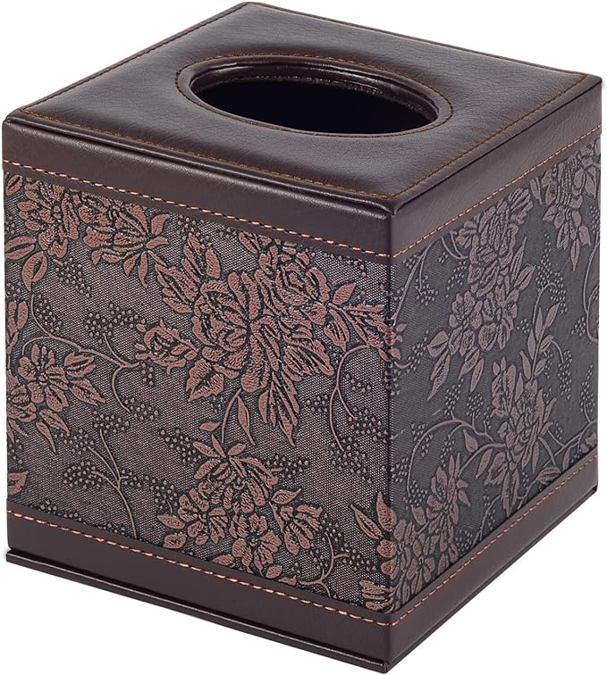 Antique Leather Square Tissue Box Cover/Holder, RHCSZ Table Napkin Case - Image 2