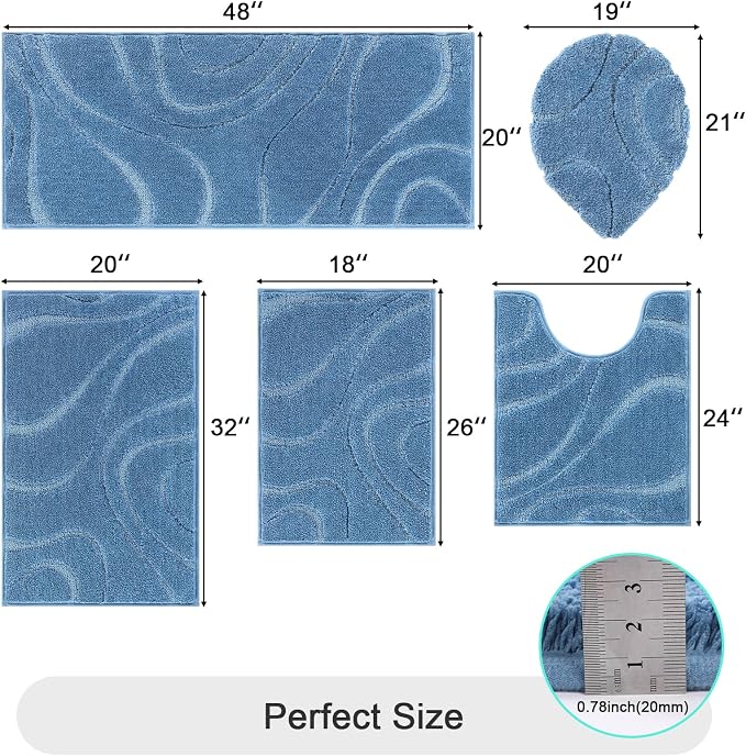 HEBE Bathroom Rugs Sets 5 Piece, Soft Absorbent Microfiber Bath Mat - Image 2