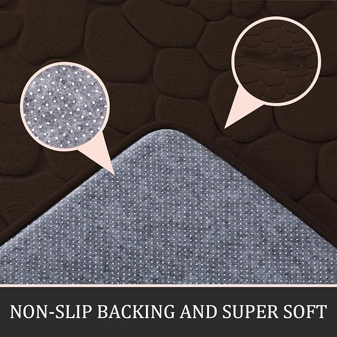 YIHOUSE Bathroom Rugs Mat Set 2 Piece Brown, Memory Foam Bath Mats Sets - Image 3