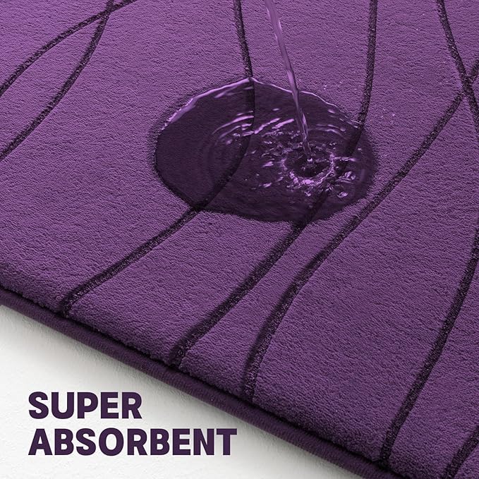 YIHOUSE Memory Foam Purple Bathroom Rug Sets 3 Piece, Ultra Absorbent Bath Mat - Image 3