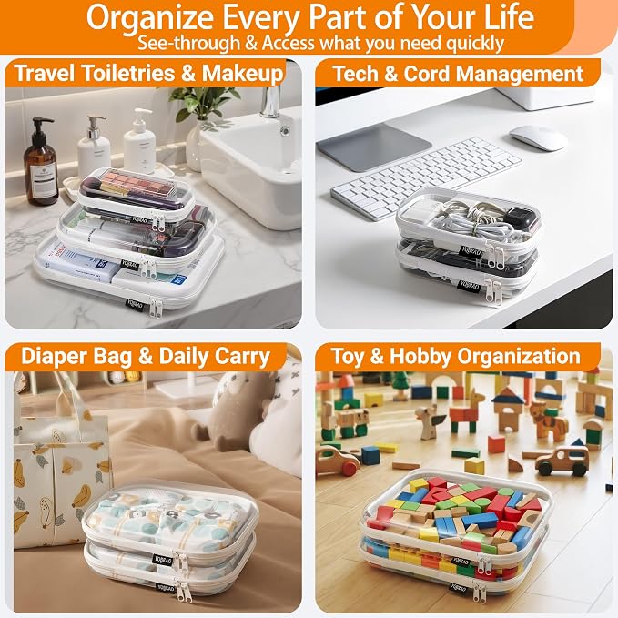 6 Pack Clear Hard Shell Zipper Case, Hard Plastic Organizer Pouches - Image 3
