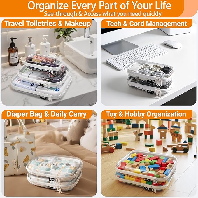 4 Pack Clear Hard Shell Zipper Case, See-Through Hard Plastic Organizer Pouches - Image 3