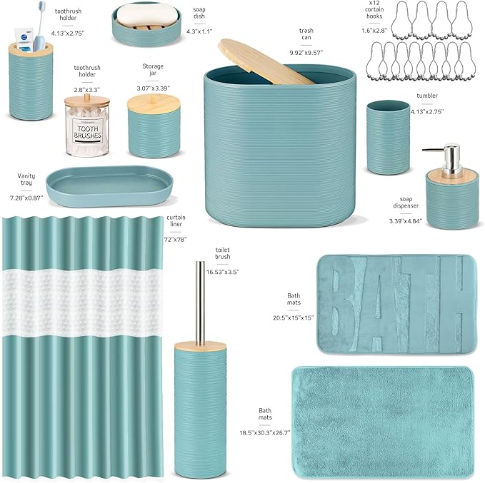 IMAVO Blue Bathroom Set, Trash Can, Soap Dispenser, Soap Dish, Toothbrush Holder - Image 3