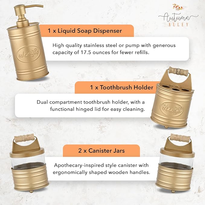 Autumn Alley Antique Gold Bathroom Accessories Set 4 - Image 6