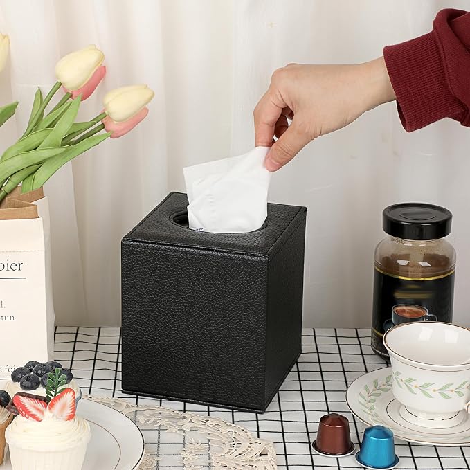 Sumnacon Tissue Box Cover Square Tissue Box Stylish PU Tissue Box Holder - Image 2