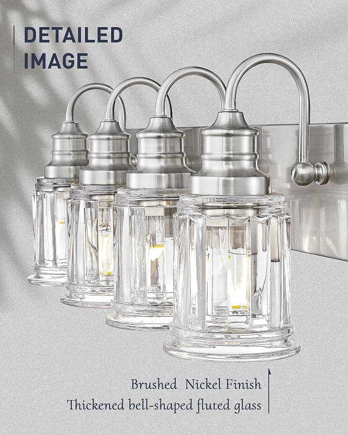 Brushed Nickel Bathroom Light, HWH 4-Light Vanity Lights - Image 3