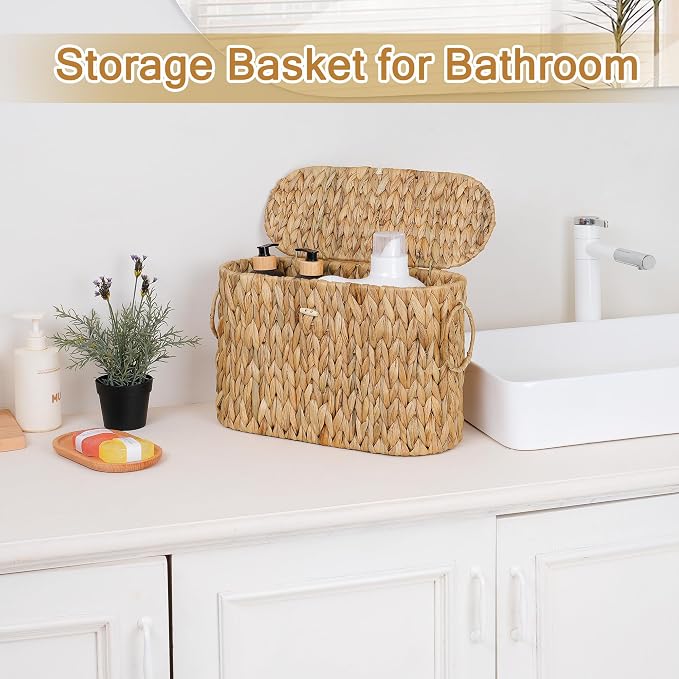 efluky Toilet Paper Storage Basket, Water Hyacinth Slim Toilet Paper Holder - Image 5