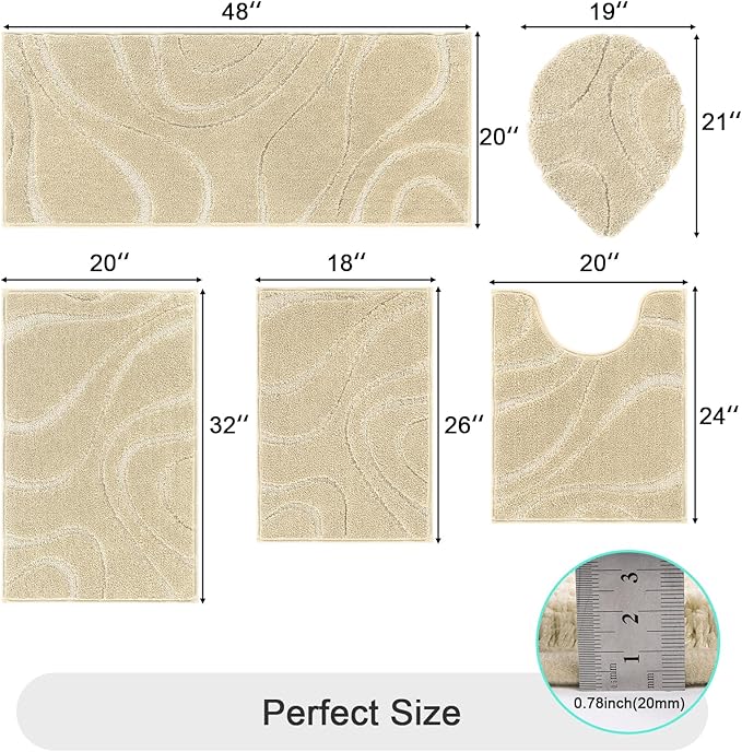 HEBE Bathroom Rugs Sets 5 Piece, Soft Absorbent Microfiber Bath Mat - Image 2