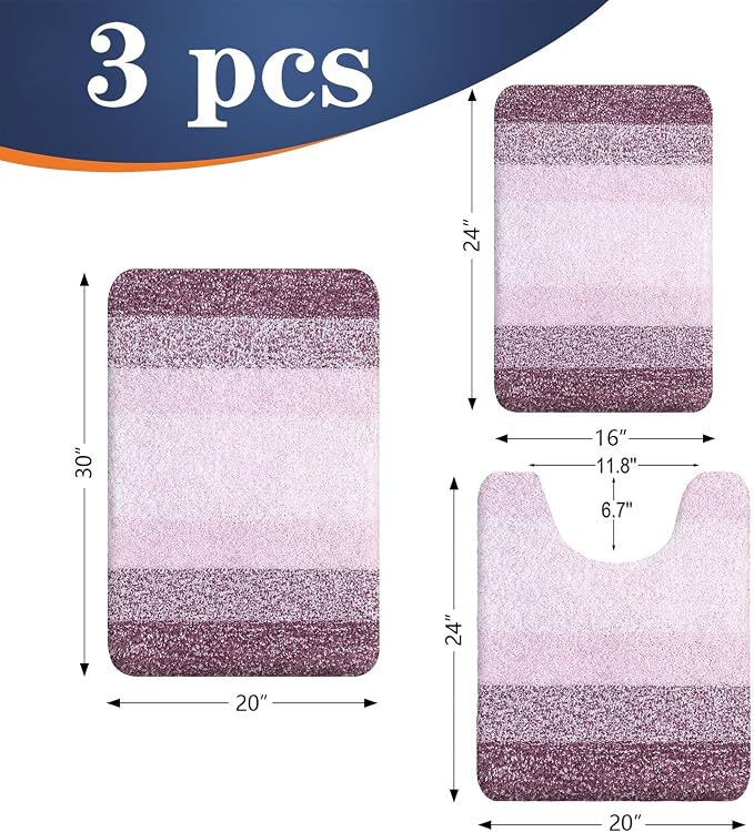 OLANLY Bathroom Rugs Sets 3 Piece, Soft Absorbent Microfiber Bath Mats and - Image 2
