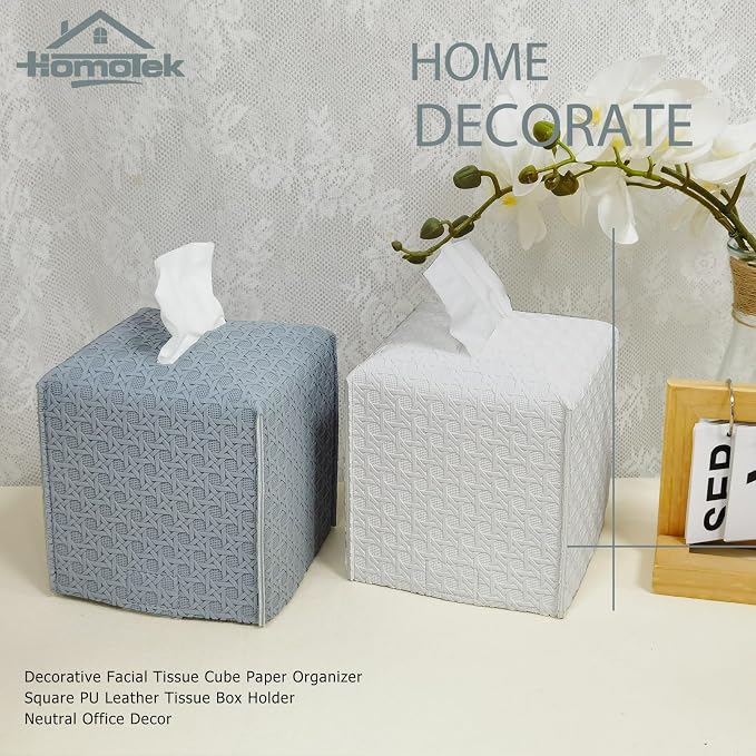 HOMOTEK 2 Pack Tissue Box Cover, Square PU Leather Tissue Holder, Decorative - Image 6