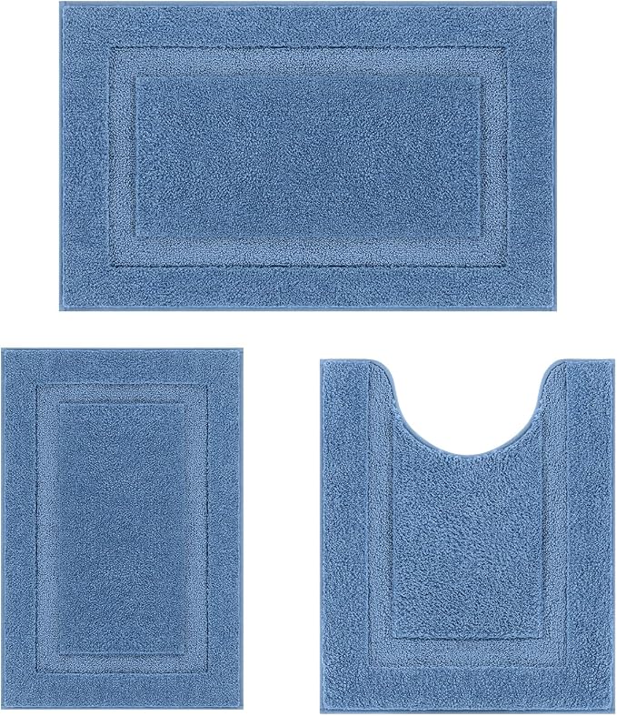 SHACOS 3 Piece Blue Bathroom Rugs Sets, Non Slip Soft Fluffy 16"x24" + 20"x32" by SHACOS