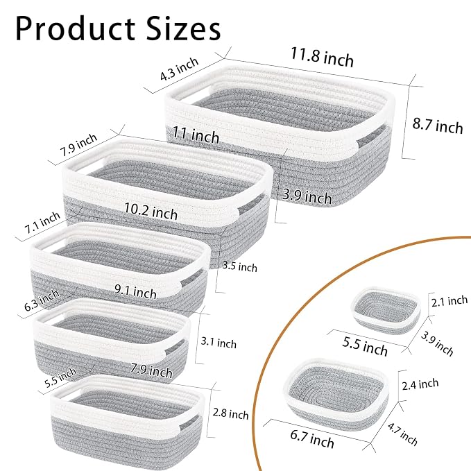 7 Piece Cotton Rope Woven Basket Set - Image 2