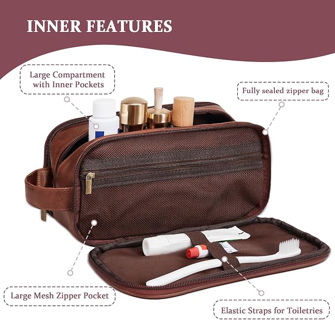 Janhavi Shaving Bag for Men Travel Waterproof, Engraved Initials & Wheat - Image 5