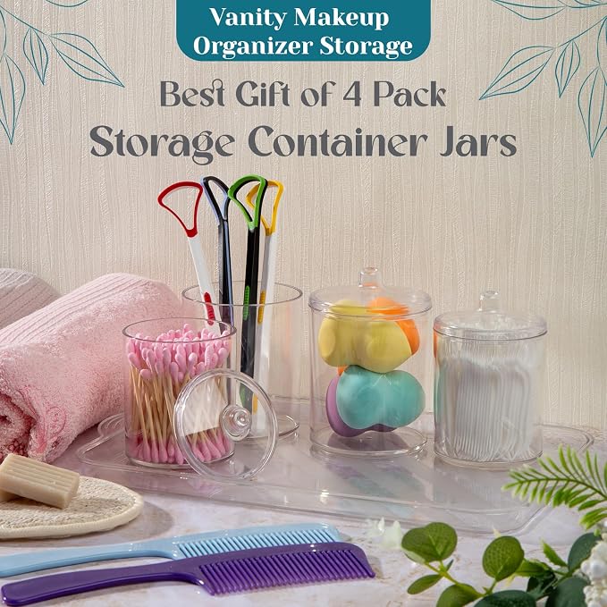 Qtip Holder Set, 4 Pack Clear Plastic Apothecary Jars - Image 7