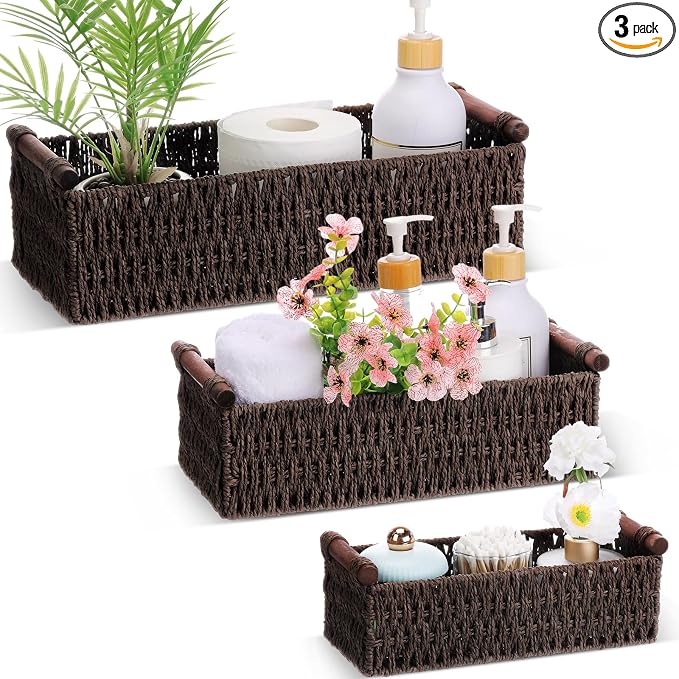 Boao 3 Pcs Boho Storage Wicker Baskets Handmade Woven Decorative Paper Rope by Boao