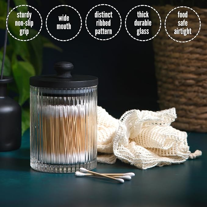 Mason & Fable Ribbed Glass Bathroom Jars | Set of 2 Farmhouse Style Storage - Image 4