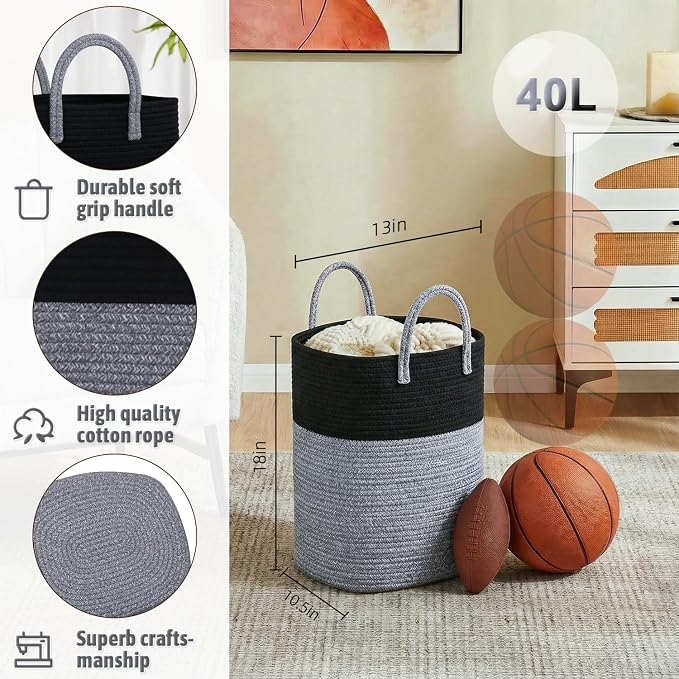 Laundry Basket, Woven Cotton Rope Laundry Hamper, Versatile Storage - Image 2