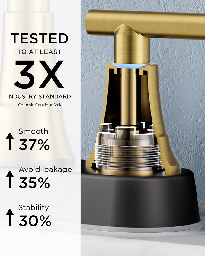 FORIOUS Black and Gold Bathroom Faucets, 4 Inch Centerset Bathroom Sink Faucet - Image 8