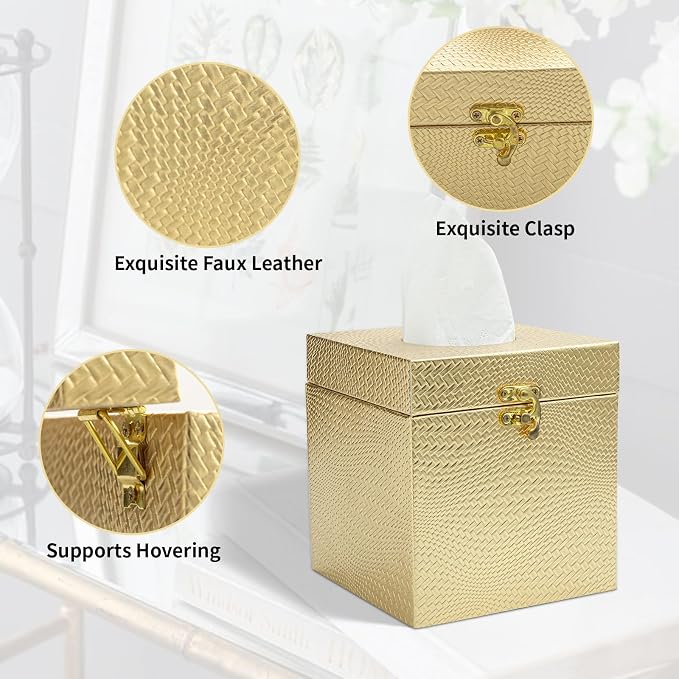 Gold Tissue Box Cover, Elegant Square Tissue Box Holder - Image 3