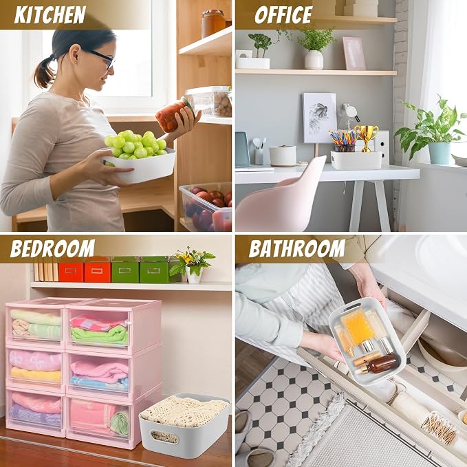 Zopeal Plastic Storage Bins 10 Pcs Gray Pantry Organizer Bins Small Baskets - Image 7