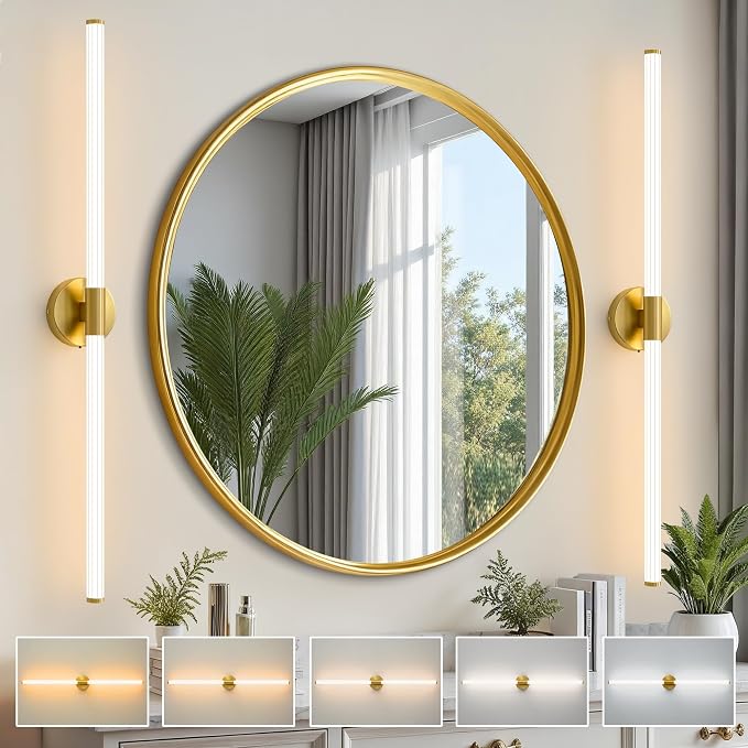 Glod Wall Sconces Set of 2 Hardwired, Dimmable 5CCT LED Bathroom Light Fixtures - Image 2