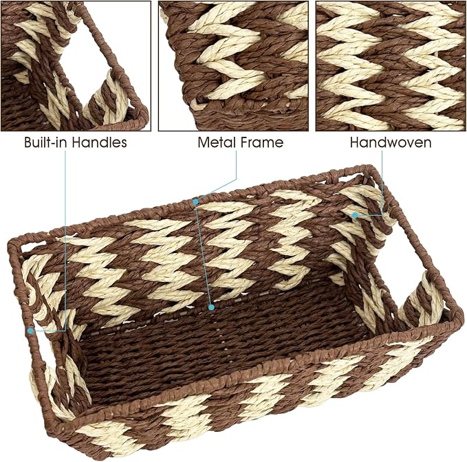 Paper Rope Storage Baskets for Shelves Organizing, Small Hand Woven Wicker - Image 3