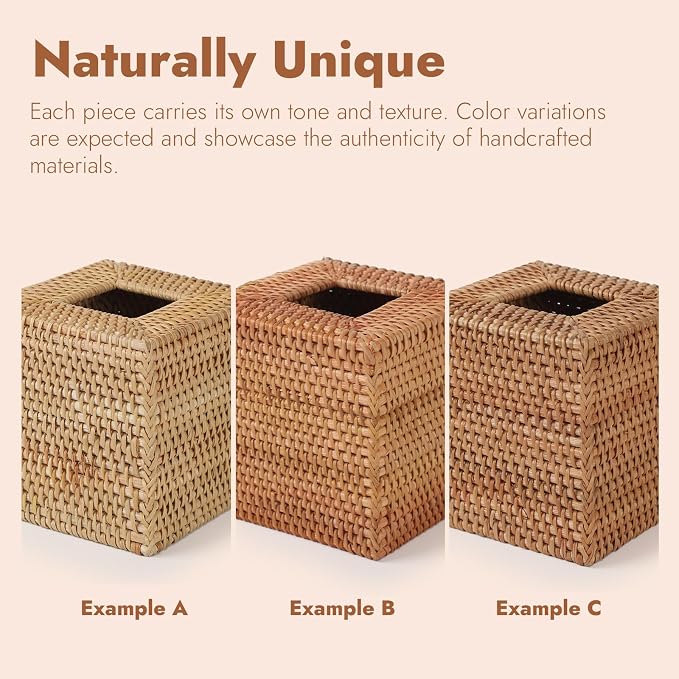 Rattan Tissue Box Cover Square, Hand Woven Wicker Tissue Holder, 5.5 x 5.5 X - Image 3