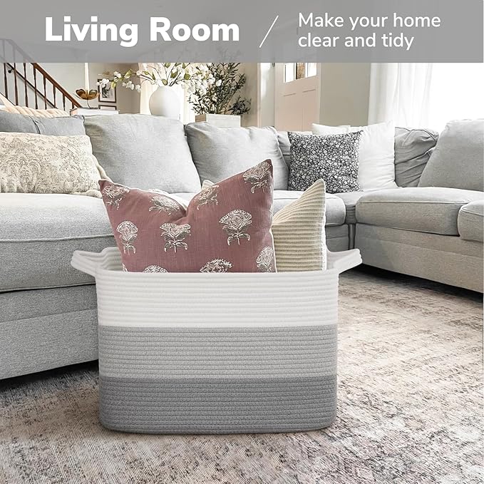 Goodpick Large Woven Basket, Rectangle Rope Storage Baskets - Image 2