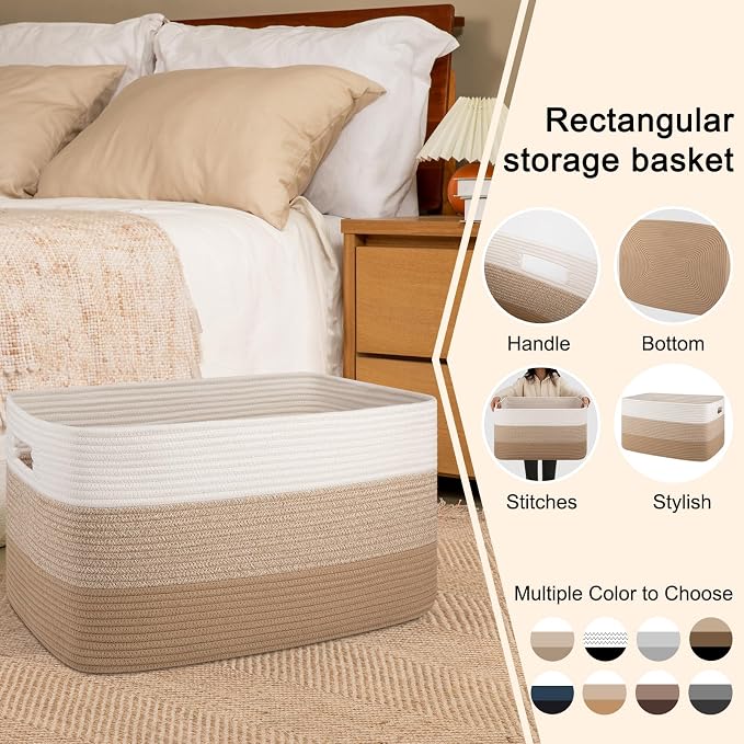 OIAHOMY Large Blanket Basket For Living Room, Rectangle Woven Baskets for - Image 5