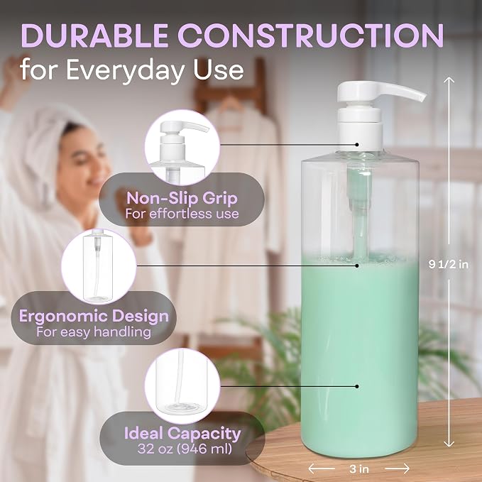 BRIGHTFROM Empty Shampoo Pump Bottles, 32 OZ / 1 Liter, BPA-Free Cylinder - Image 3