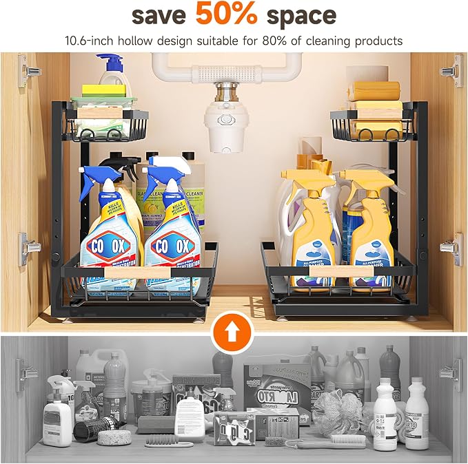 2 Packs Under Sink Organizer, Height Adjustable 2 Tier Under Kitchen Sink - Image 4