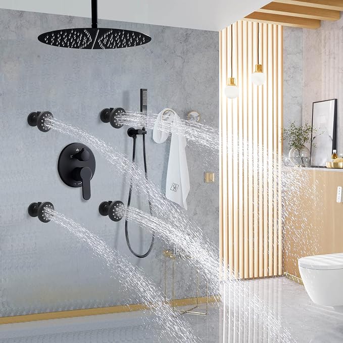 Brass Shower Body Jets with Adjustable Flow, Massage Spa Matte Black Round Body - Image 8