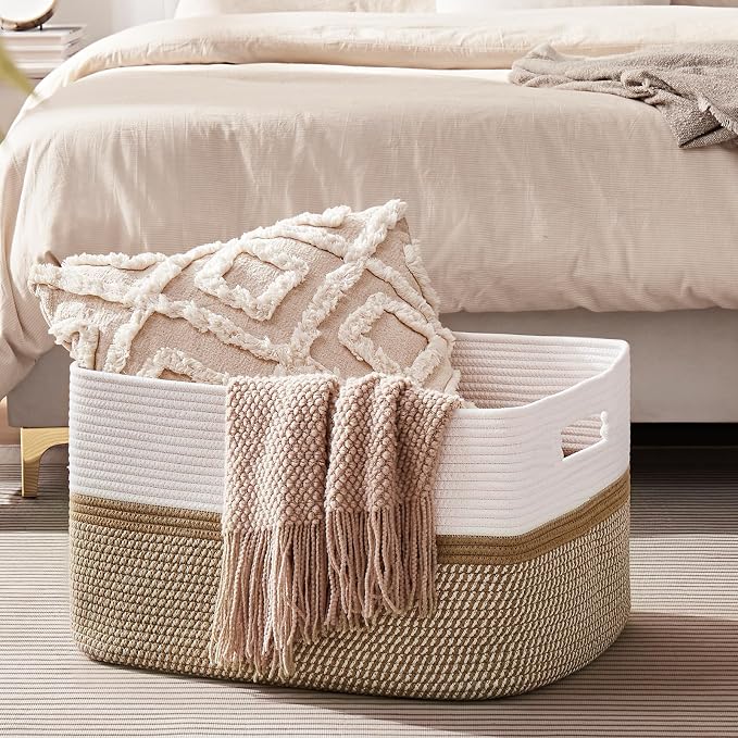 OIAHOMY Large Blanket Basket, 22”x17”x12” Rectangle Woven Baskets, Nursery - Image 6