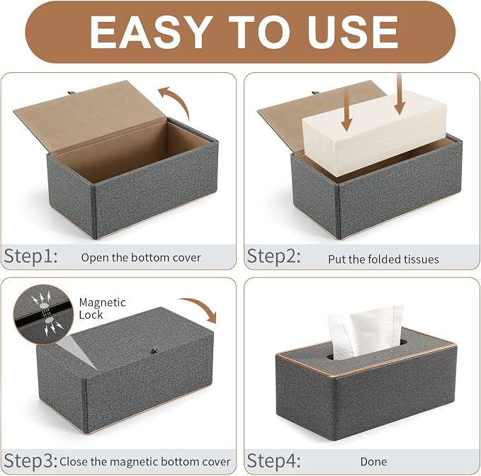 Tissue Box Cover, PU Leather Tissue Box Holder Rectangular Box Covers - Image 6