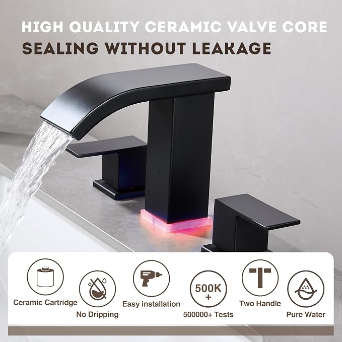 Bathroom Faucets 8 Inch Widespread Bathroom Sink Faucet Two Handles Black - Image 3