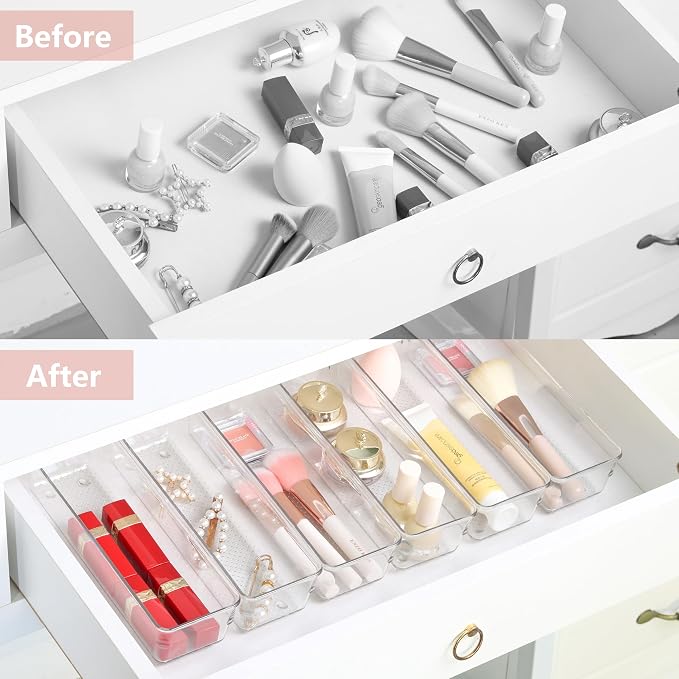 ihomecooker 6 Set Clear Plastic Junk Drawer Organizer Vanity Curlery Utensil - Image 2
