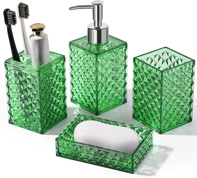 Green Bathroom Accessories Set, 4 Pack Green Bath Accessory Sets Complete by RYTOXILOBrightenUpYourHome