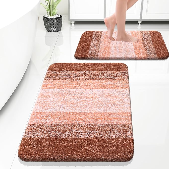 OLANLY Bathroom Rug Set 2 Piece, Soft Absorbent Microfiber Bath Rug Set by OLANLY