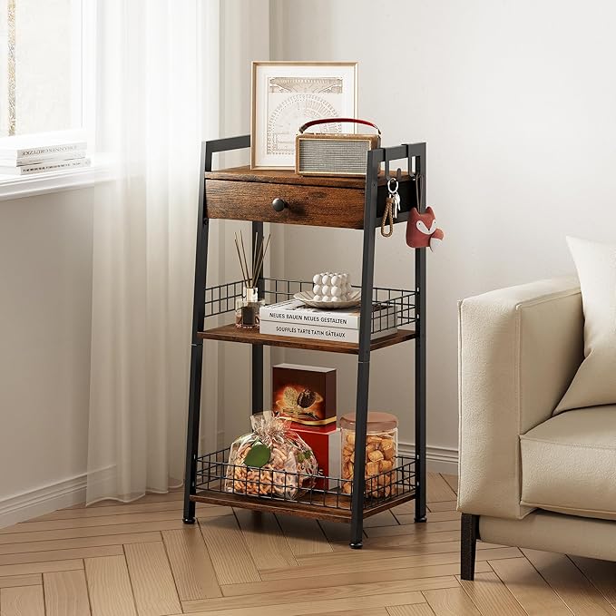 3-Tier Ladder Shelf with Drawer, Bathroom Table Stand - Image 5