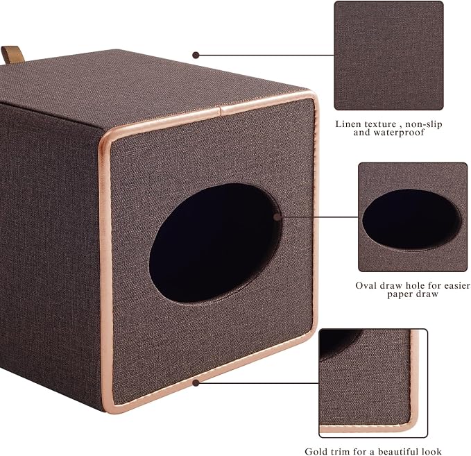 Linen Square Tissue Box Cover, Cube Tissue Box Holder－Excellent Rosegold - Image 6